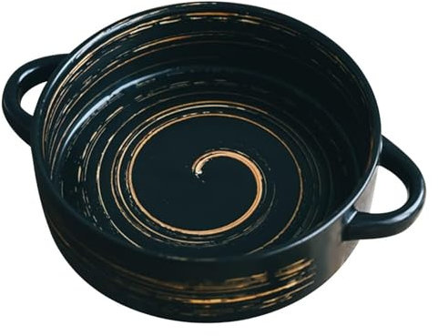 Lasagneskål Stor djup, Lasagneform stor djup, keramisk ugnsform med handtag, ugnskeramisk bakpanna, rund lasagnepanna, gryta, mikrovågsugn och ugnssäker(Black)