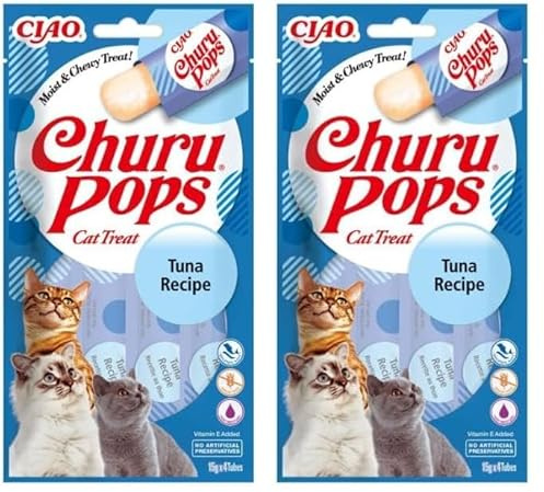 INABA Churu Pops Reich an Thunfisch Katzenleckerlis | Getreidefrei, Zuckerfrei, ohne künstliche Aromen, Hoher Feuchtigkeitsgehalt Katzensnacks 60 g (2er Pack)