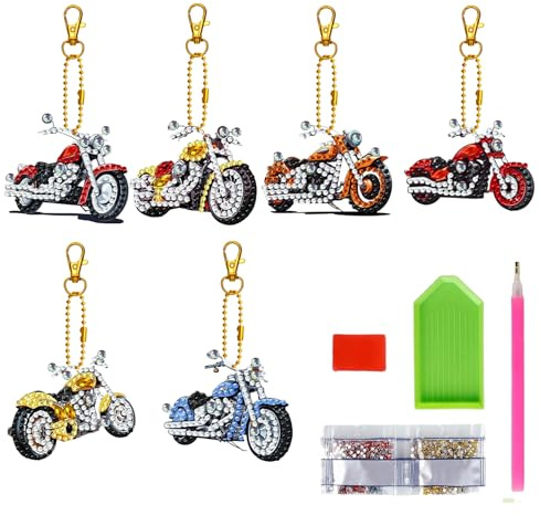 ZZHBSR Diamond Painting Schlüsselanhänger 6PCS DIY Diamanten painting Anhänger Set Motorrad 5D Doppelseitig Diamant Malerei Schlüsselbund,kreativ set für erwachsene Basteln für Anfänger