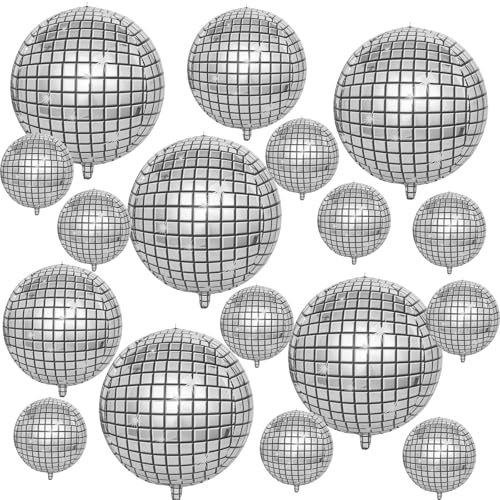 17 Stück Discokugel Luftballon, Luftballons Discokugel Silber, Disko Silberne Luftballons,Discokugel Deko,Disko Folien Ballons,Disco Ballons für Party Deko,Geburtstag,70 80 90er Jahre Disco Deko Party