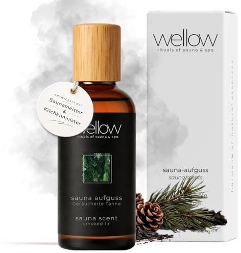 wellow® Sauna Aufguss Geräucherte Tanne – 100 ml Saunaaufguss-Konzentrat mit ätherischen Ölen – rauchig-waldiger Duft – hochkonzentriert & ergiebig, Made in Germany