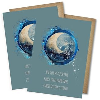 WBdesignz 2er-Set Trauerkarten Sternenbaby – Abschiedskarte für Sternenkind – Einfühlsame Beileidskarten mit Mond-Motiv und Spruch – Kondolenzkarten mit Umschlägen (2er-Set, Sternenkind Mond)