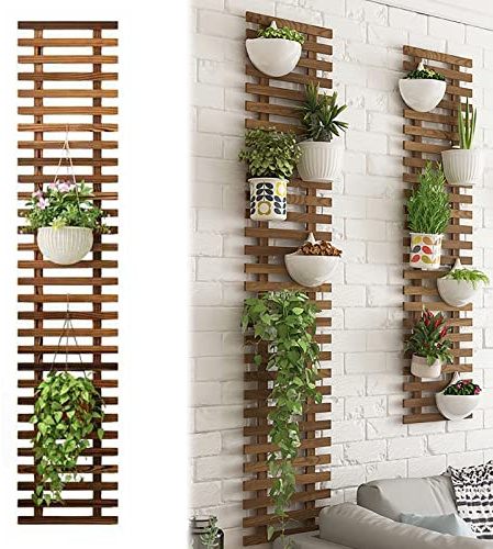 Enrejado de madera natural para plantas trepadoras de 59 x 11.4 pulgadas, soporte de pared para flores, decoración vertical de pared para terraza y patio, decoración duradera al aire libre