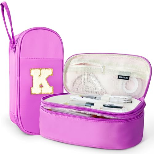 SparkleJoy Federmäppchen Lila K 2 Fächer Groß für Mädchen Teenager Schule | Federmäppchen A 2 Fächer, 6 Stiftschlaufen, wasserdicht, große Kapazität;Geschenk für Mädchen zur Einschulung