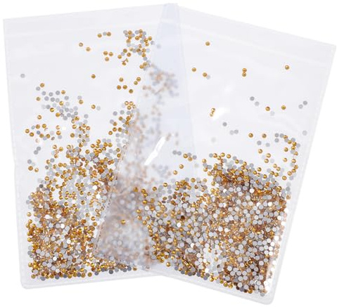 jojofuny Kits de Decoración para Uñas con Gemas de Cristal de Vidrio Dorado, 2 Bolsas, 2880 Piezas, para Diseño de Uñas DIY y Uso en Casa