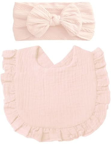 Baby Haarband och Dregellapp Set, mjukt bomullshårband och dregellapp för nyfödda och småbarn (Ljusrosa)