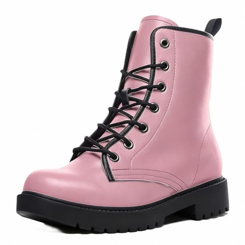 Maimeili Women Solid Color Ankle Boots with Gradient Color-blocked Lace-up Stylish Colorful Casual Platform Leather Combat Booties Travel Everyday Party Halloween Christmas