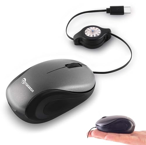 Mini souris filaire silencieuse et portable avec câble de type C rétractable, Plug & Play, pour les mains des enfants, pour ordinateur portable, MacBook, tablette, smartphone, cadeau pour enfants