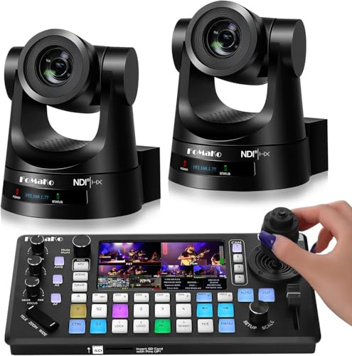 FoMaKo NDI PTZ Camera, AI Auto-Tracking Gen 3, 20x Optical Zoom,KC800 4K HDMI Video Switcher Integrated Pro PTZ Controller for Online Training, Live Streaming(KN20AX2+KC800)