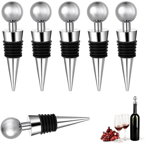6PCS Wine Bottle Stoppers Silver Reusable Bottle Saver Sealer | For Wine Bottles Champagne Prosecco Beer Spirits, 3.74 * 0.79 in / 9.5 * 2 CM