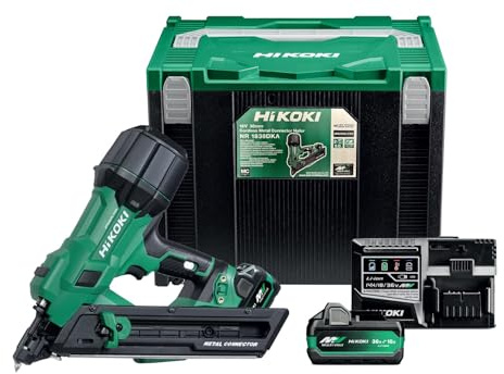HiKOKI NR1838DKAJXZ 18V Brushless Metal Connector Nailer Kit | For twisted nails up to 38 mm - 2 x BSL36A18X 2.5/5.0Ah MV Batteries, Charger & Case