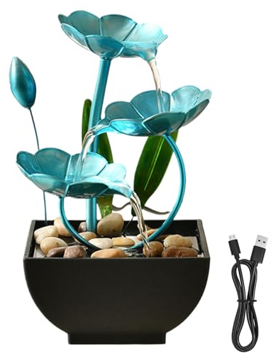 Fontana da tavolo 5x5x9 pollici Decorazione loto per interni Fontana a cascata alimentata tramite USB Mini fiore Zen rilassante per ufficio, soggiorno, camera da letto, cascata interna, da tavolo