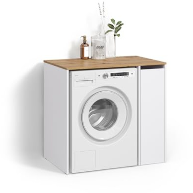 Livinity Mobile lavatrice Paolina, Bianco/Artisan, 93.6 x 88.2 cm con scomparti e porta