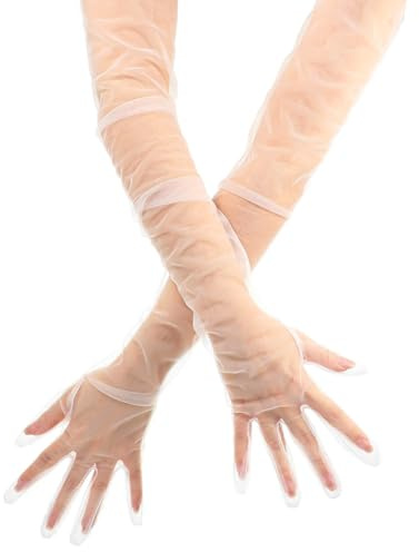 Huba Guantes de novia de tul transparente para mujer, color blanco