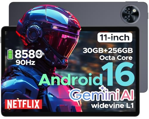 DOOGEETab U11 Pro Android 16 Tablet 11 Pollici, 30GB RAM+256GB ROM (2TB TF), Unisoc T7200 Octa Core Tablet PC, 8580mAh, 90 Hz Display, 13MP+5MP, WIFI 5 /Widevine L1/ GPS/Face ID/OTG,Grigio