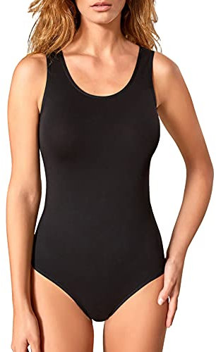 VEDATS Damen Body Träger Top Bodysuit Unterhemd Achselhemd (M, Schwarz)
