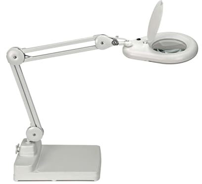 MAUL Lupenlampe LED MAULviso | Lupenleuchte mit Standfuß für präzise Arbeiten in Laboren, Werkstätten | Lupe mit Licht | Lampe mit 6.500 K | Lupe mit 1,75x Vergrößerungsglas | Weiß