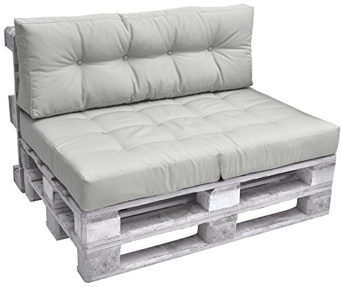 Beautissu Palettenkissen Outdoor Rückenkissen für Paletten Europaletten | 120x40cm Hellgrau Auflagen Palettensofa Palettenmöbel Palettenpolster Garten Lounge Kissen Balkon Palettenauflage Elements