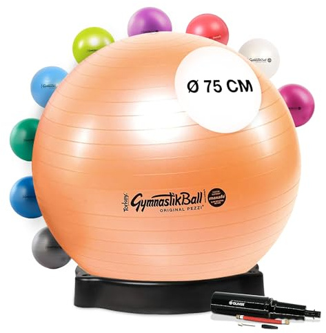 PEZZI Gymnastikball Maxafe mit Ballschale und Pumpe | Sitzball mit Burst-Proof-System, belastbar bis 400 kg, für Therapie, Sport und Büro