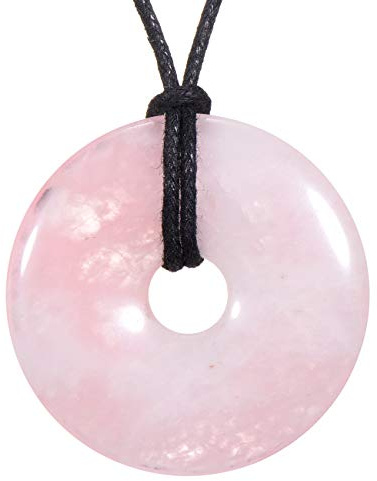 Morella Women's Necklace 31.5 inch - 80 cm Gemstone Donut gem Pendant Rose Quartz in a Velvet Bag
