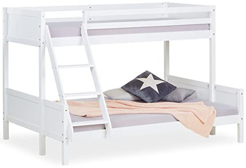 Homestyle4u Kinderbett 90x200 und 140x200 Hochbett Jugendbett Etagenbett 2 Kinder inkl. Lattenrost Kiefer Holz Weiß | Artikel 1898