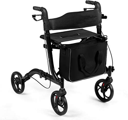COSTWAY Aluminium Rollator, Reiserollator faltbar, Leichtgewichtrollator höhenverstellbar, mit abnehmbarem Aufbewahrungsbeutel, Einbrennlackierung, für Senioren und Erwachsene, schwarz