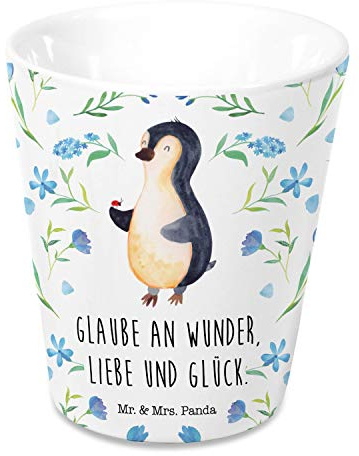 Mr. & Mrs. Panda Blumentopf Pinguin Marienkäfer - Geschenk, Kräutertopf, Pflanztopf, Übertopf, Keramiktopf, Pinguine, Glück, aufmerksam