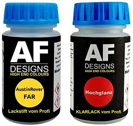 Alex Flittner Designs Lápiz Retoque compatible con AustinRover Far Trophy Yellow+ Barniz Claro Pintura Base 2x50ml Pintura del Coche