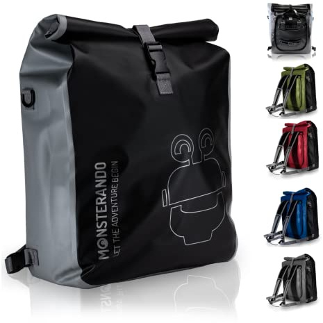 MONSTERANDO Alforja 3 en 1 para bicicleta, impermeable y reflectante, se puede utilizar como bolsa portaequipajes, bandolera y mochila, ideal para portaequipajes para bicicleta, 25 L, color negro,