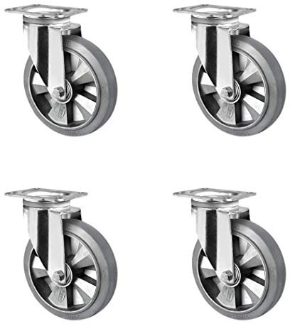 Abrollwerk Rollensatz 4 Lenkrollen, Aluminiumfelge, Elastik, Durchmesser 200 mm, Schwerlast, Doppelkugellager, dynamische Traglast 1500 kg (4-er Pack) SETTLL200BAF2D0N