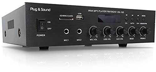 PLUG Amplificatore 100V Ibrido 4-16 Ohm FILODIFFUSIONE Linea Bluetooth + Radio + USB con Telecomando