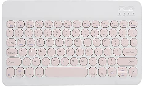 Goshyda Wireless Bluetooth Keyboard, 10in Ultra-thin Mute Design Cute Round Cap Wireless Keypad with Standard for MICR Interface, for Tablet, Smartphone, Computer (pink)