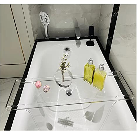 YOGANHJAT Acrylic Bathtub Caddy Tray for Luxury Bath Durable Clear Premium 1-2 Adults, Bathroom Organizer Shelf Bath Tub Table Caddy for Most Baths,White,82x20cm