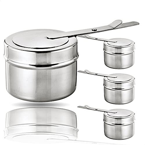 Kerafactum Set di 4 contenitori per Carburante, contenitori per Pasta per Carne, Formaggio, fonduta, scaldavivande o scaldavivande, 2 Pezzi, in Acciaio Inossidabile, sottobicchiere rechaud, Porta Sca