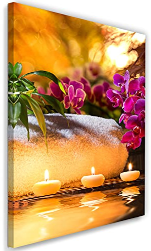 Feeby Bild auf Vlies Leinwand Orchidee Spa Zen Wellness 30x45 cm Kunstdruck Modern Wandbilder Deko Flur Wohnzimmer Bambus Kerzen Wasser mehrfarbig