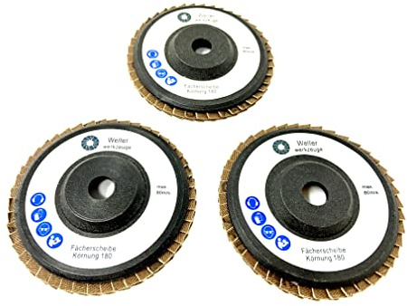 WELLERWERKZEUGE | Fächerscheiben SET Körnung:180 76x10mm passend für mini Akku Winkelschleifer wie Bosch GWS 10,8V 12V für Stahl Holz Kunststoff (3)