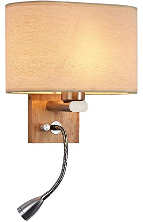 Jadssox Applique Murale de Chambre à Coucher Luminaire Mural en Bois avec Abat-Jour en Tissu, tête de lit à col de Cygne Flexible, Appliques chromées pour Salon de Chevet de Chambre à Coucher