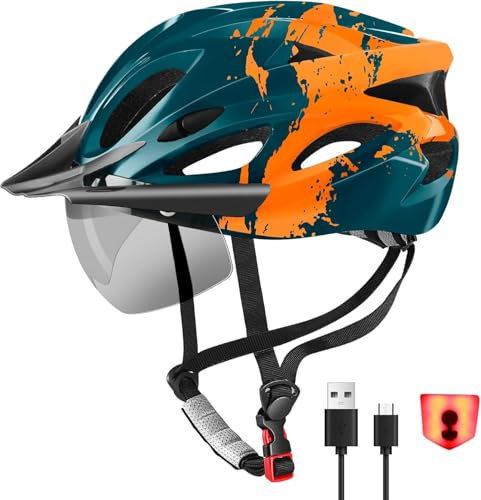 RaMokey Fahrradhelm Erwachsene mit Licht,Radhelm, Cityhelm Urban Fahrradhelm für Herren Damen mit Abnehmbarer Magnetische Schutzbrille Visier, Fahrrad Helm mit 18 Belüftungskanäle57-62cm