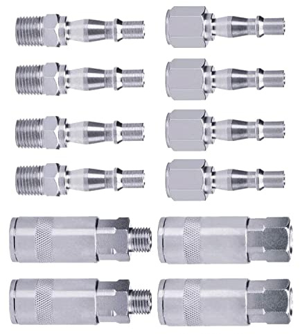 ebuyerfix 12 Pcs Air Line Connectors 1/4 BSP Air Line Hose Compressor Fitting Couplings Connector Male/Female Thread Quick Release Coupler for Compressor Tools