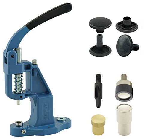 Nietpresse Set mit Hebelpresse, Nietwerkzeug und 50 Stück DoppelKopf Nieten 6 mm, Schwarz, Stahl | Handpresse | DIY | Für Leder, Kleidung, Jeans, Gürtel, Schuhe..