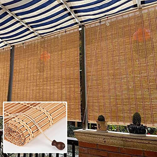 Pxzybd Bambusrollo Aussenbereich 50cm 60cm 70cm 90cm 100cm 120cm 140cm Breit Bambus Jalousien,Bambusvorhänge,Fenster Rollläden, Rollo Bambus Für Innen,Hebesonnenschutz Raffrollo,W×H-50x100cm/20x39in