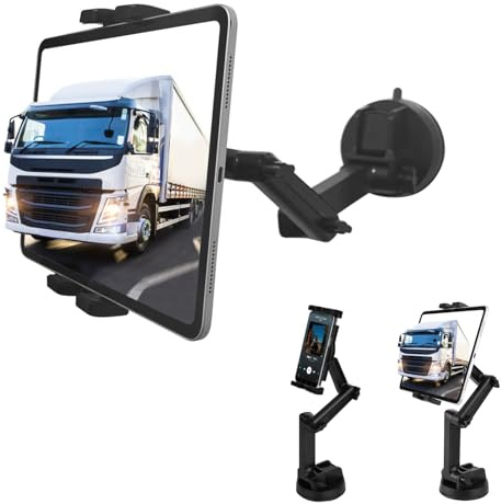 Mippko Tablet Holder for Truck Tablet Mount - Heavy Duty,iPad Mount Dashboard Windshield 16.9 Long Adjustment Arm,Super Suction Cup Compatible with 4.7~12.9 iPad/Nexus/LG G Pads/Fire HD