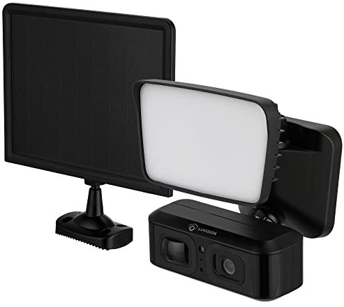 LUVISION LED-Solar Flutlicht-Kamera mit 4G/LTE Mobilfunk - Solarbetreibenes Flutlicht mit Überwachungskamera und PIR Bewegungsmelder, ideal für Außenbereiche ohne WLAN