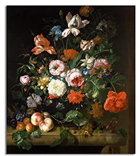 EVANEM Barocke Leinwandwandkunst. Rachel Ruysch Leinwandbilder. Stillleben mit Blumen - Berühmtes Ölgemälde Reproduktion für Wohnzimmer Wohnkultur 80x96cm ungerahmt