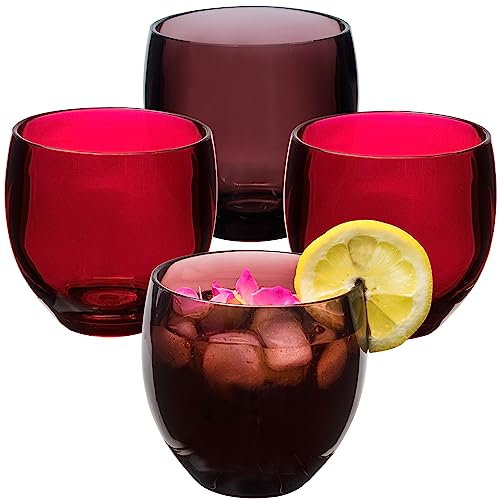 4x Campingglas aus Acryl 400ml Beerenrot und Pflaumenrot - Weinglas ohne Stiel Acrylglas Wasserglas Kunststoff Camping Garten Echtglasoptik Picknick Becher Kinder Senioren Longdrink Coktail