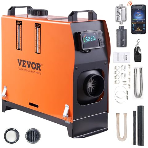 VEVOR Chauffage Diesel Tout-en-Un Portable 12 V 5-8 KW 0,16-0,52 L/h Réchauffeur d'air Diesel 8-36 ℃ Réglable 15-20 m² Contrôle Intelligente LCD Bluetooth Télécommande Réservoir 5 L pour Bateau Auto