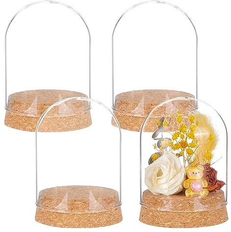 BENECREAT 4 Set Dome Display Glass Jar with Cork, 2.57x3.6inch Tabletop Centerpiece Cloche Bell Jar for Flower Plants, Specimens, Crafts Decorations