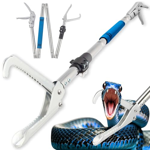 Frebuta Snake Tongs, 69Inch Professional Snake Grabber Tool with Long Handle Catch Rattlesnake with Wide Jaw Handling Tool Stainless Steel Tube Non-Slip Sponge Handle Snake Feeding Tongs (Blue)
