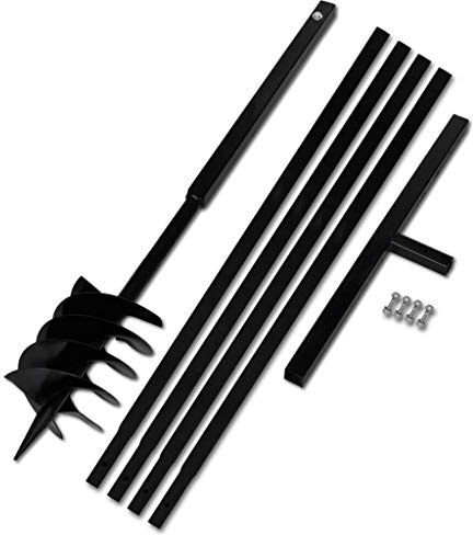 SmtSecLSH Handerdbohrer Garten Erdlochbohrer,Schwarz Handbohrer Erdlochbohrer, Erdbohrer für Akkuschrauber, Garten Pflanzen, Tiefkultivieren-Schwarz 180 mm||5 m