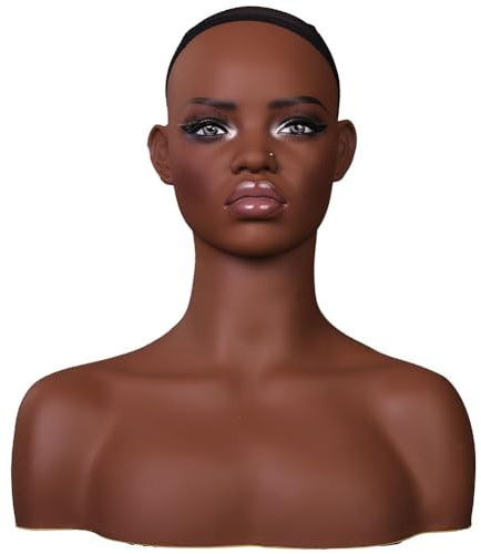 JINGFA Realistic Female Mannequin Head with Shoulders Manikin Wig Head Stands for Wigs Displaying Make Up Head